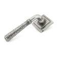 This is an image showing From The Anvil - Pewter Hammered Newbury Lever on Rose Set (Square) - Unsprung available from trade door handles, quick delivery and discounted prices