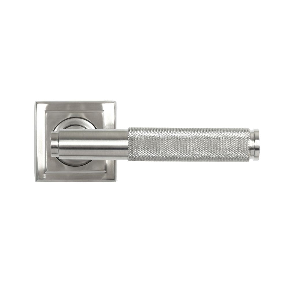 This is an image showing From The Anvil - Satin Marine SS (316) Brompton Lever on Rose Set (Square) - Uns available from trade door handles, quick delivery and discounted prices