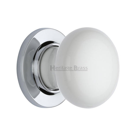 This is an image of a Heritage Brass - White Knob with Polished Chrome base, 5010-pc that is available to order from Trade Door Handles in Kendal.