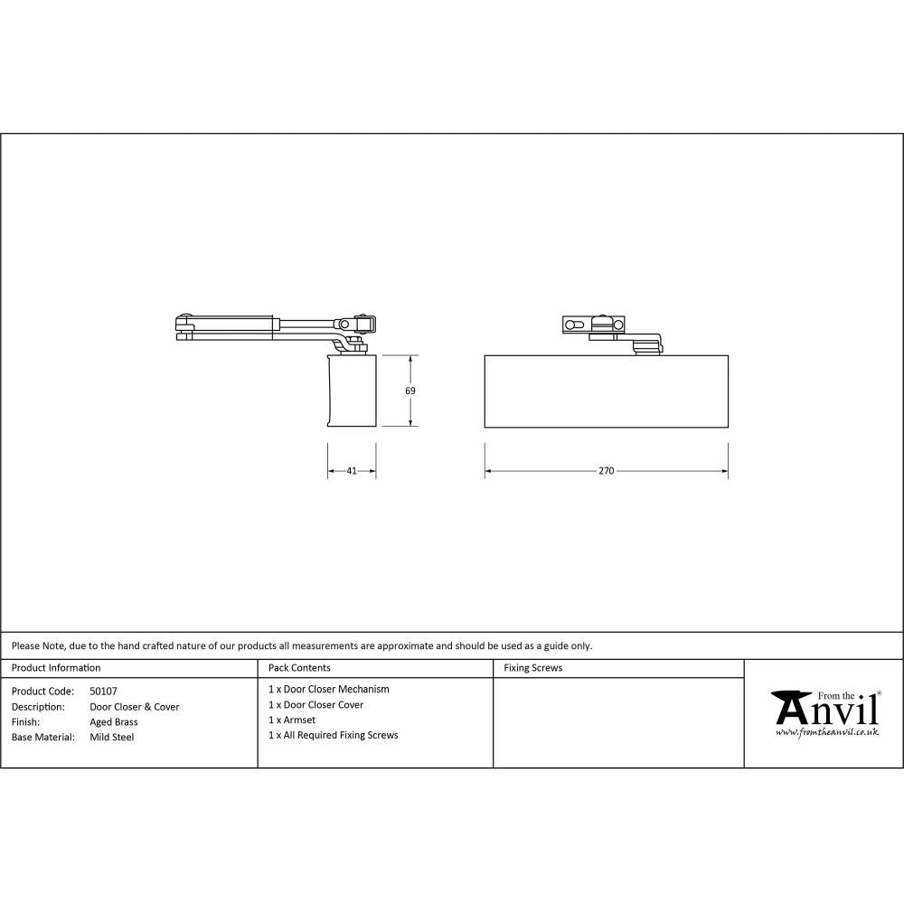 This is an image showing From The Anvil - Aged Brass Size 2-5 Door Closer & Cover available from trade door handles, quick delivery and discounted prices