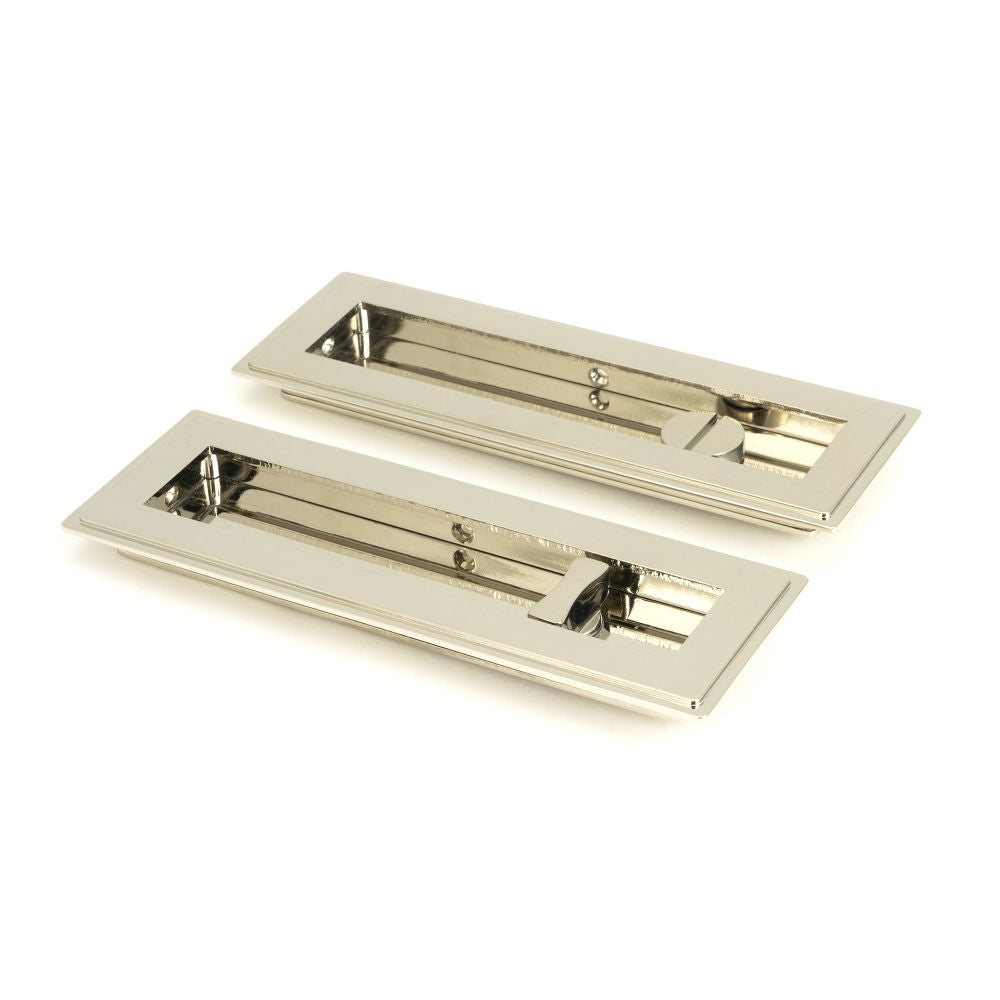 This is an image showing From The Anvil - Polished Nickel 175mm Art Deco Rectangular Pull -Privacy Set available from trade door handles, quick delivery and discounted prices