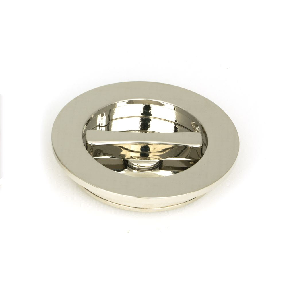 This is an image showing From The Anvil - Polished Nickel 75mm Plain Round Pull - Privacy Set available from trade door handles, quick delivery and discounted prices