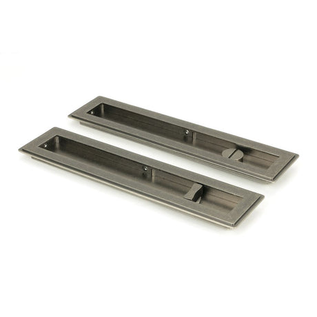 This is an image showing From The Anvil - Pewter 250mm Art Deco Rectangular Pull - Privacy Set available from trade door handles, quick delivery and discounted prices