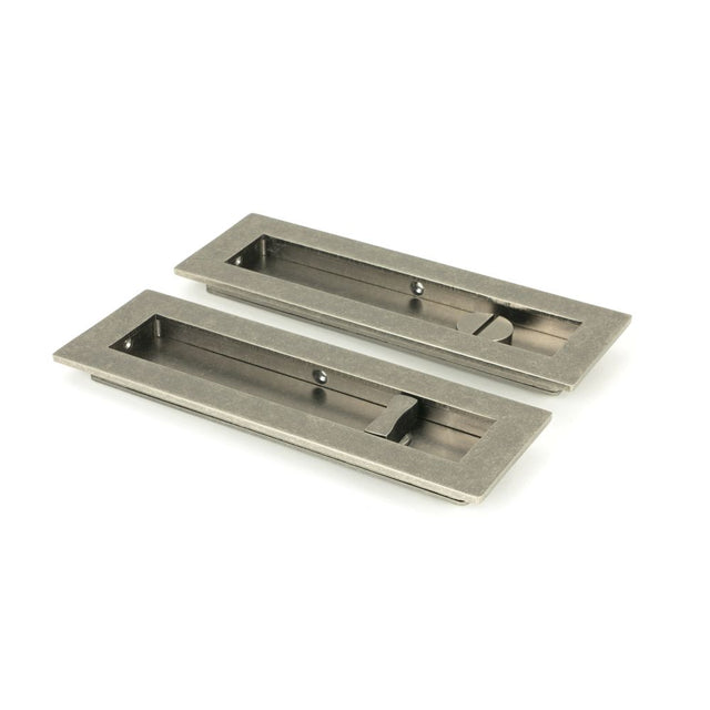 This is an image showing From The Anvil - Pewter 175mm Plain Rectangular Pull - Privacy Set available from trade door handles, quick delivery and discounted prices