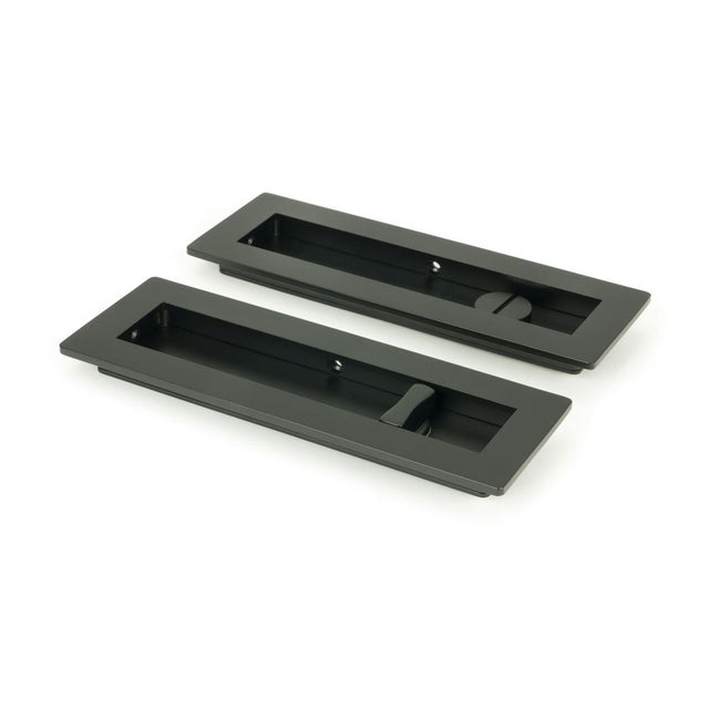 This is an image showing From The Anvil - Matt Black 175mm Plain Rectangular Pull - Privacy Set available from trade door handles, quick delivery and discounted prices