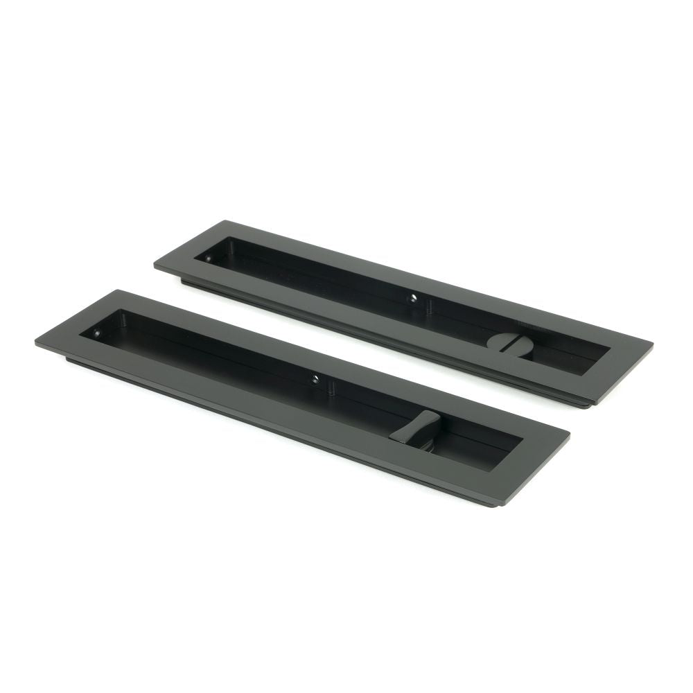 This is an image showing From The Anvil - Matt Black 250mm Plain Rectangular Pull - Privacy Set available from trade door handles, quick delivery and discounted prices