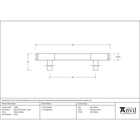 This is an image showing From The Anvil - Polished Brass Kelso Pull Handle - Small available from trade door handles, quick delivery and discounted prices