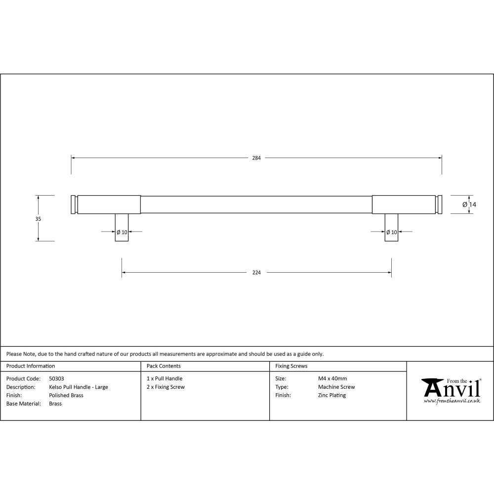 This is an image showing From The Anvil - Polished Brass Kelso Pull Handle - Large available from trade door handles, quick delivery and discounted prices