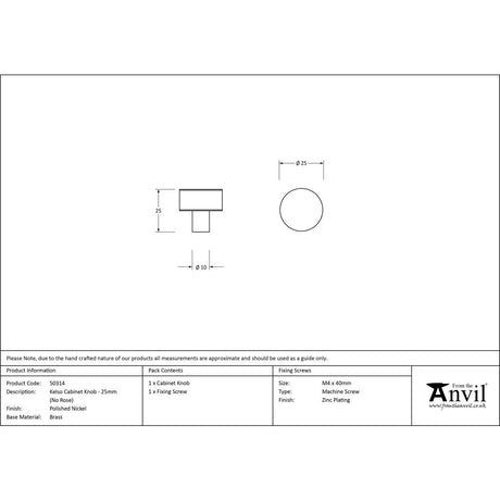 This is an image showing From The Anvil - Polished Nickel Kelso Cabinet Knob - 25mm (No Rose) available from trade door handles, quick delivery and discounted prices