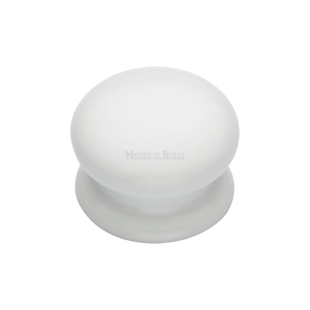 This is a image of a Heritage Brass - Cabinet Knob Plain White 32mm with Porcelain base that is available to order from Trade Door Handles in Kendal