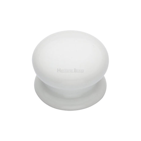 This is an image of a Heritage Brass - Cabinet Knob Plain White 32mm with Porcelain base, 5032 that is available to order from Trade Door Handles in Kendal.