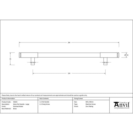 This is an image showing From The Anvil - Polished Nickel Kelso Pull Handle - Large available from trade door handles, quick delivery and discounted prices