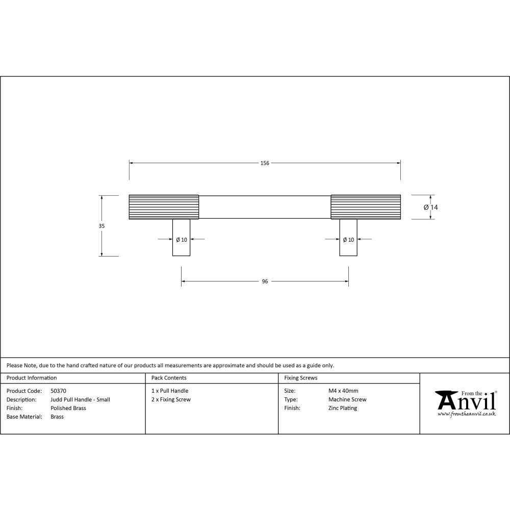 This is an image showing From The Anvil - Polished Brass Judd Pull Handle - Small available from trade door handles, quick delivery and discounted prices