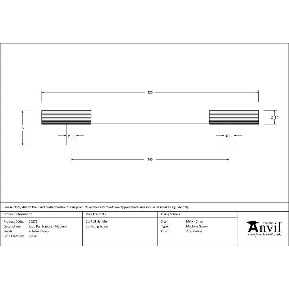 This is an image showing From The Anvil - Polished Brass Judd Pull Handle - Medium available from trade door handles, quick delivery and discounted prices