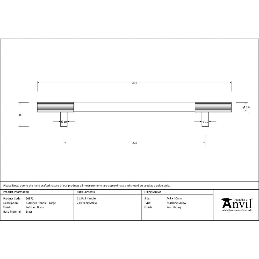 This is an image showing From The Anvil - Polished Brass Judd Pull Handle - Large available from trade door handles, quick delivery and discounted prices