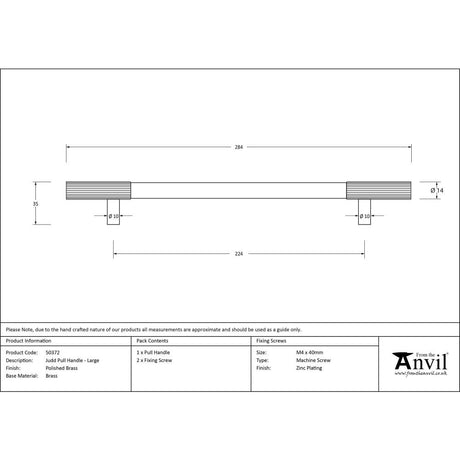 This is an image showing From The Anvil - Polished Brass Judd Pull Handle - Large available from trade door handles, quick delivery and discounted prices