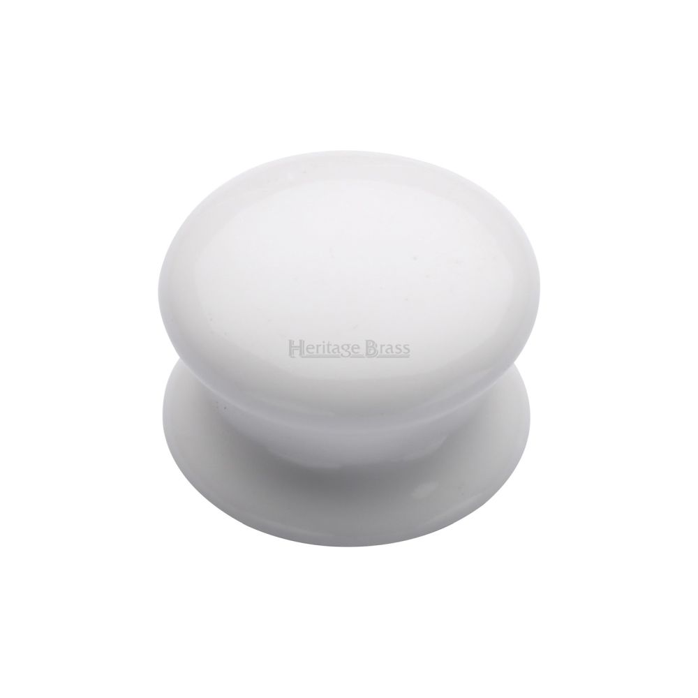 This is a image of a Heritage Brass - Cabinet Knob Plain White 38mm with Porcelain base that is available to order from Trade Door Handles in Kendal