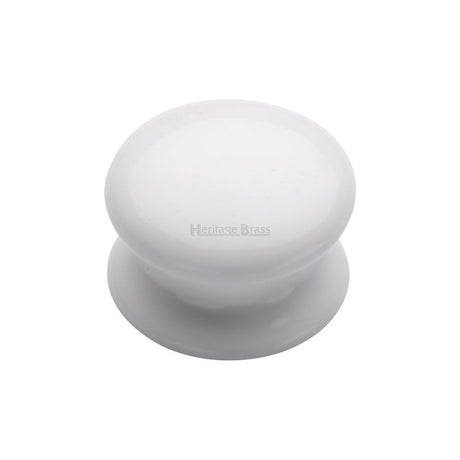 This is an image of a Heritage Brass - Cabinet Knob Plain White 38mm with Porcelain base, 5038 that is available to order from Trade Door Handles in Kendal.