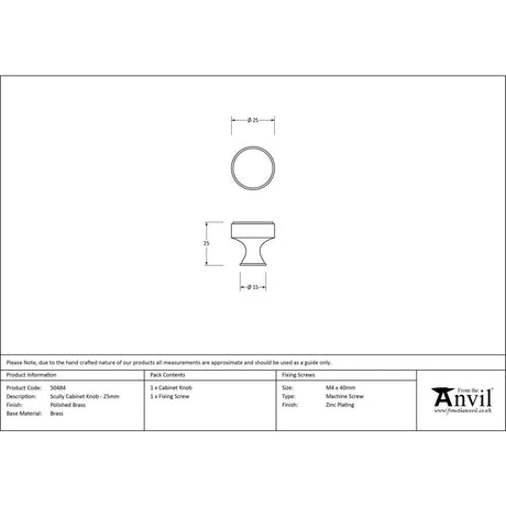 This is an image showing From The Anvil - Polished Brass Scully Cabinet Knob - 25mm available from trade door handles, quick delivery and discounted prices