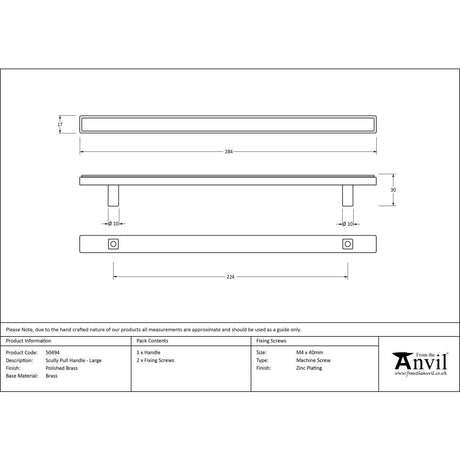 This is an image showing From The Anvil - Polished Brass Scully Pull Handle - Large available from trade door handles, quick delivery and discounted prices