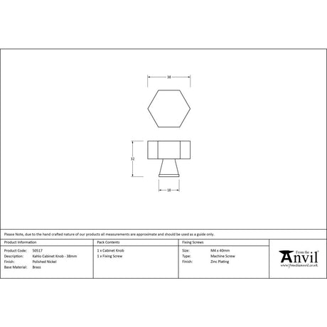 This is an image showing From The Anvil - Polished Nickel Kahlo Cabinet Knob - 38mm available from trade door handles, quick delivery and discounted prices