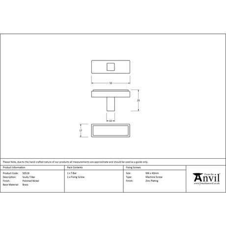 This is an image showing From The Anvil - Polished Nickel Scully T-Bar available from trade door handles, quick delivery and discounted prices