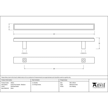 This is an image showing From The Anvil - Polished Nickel Scully Pull Handle - Medium available from trade door handles, quick delivery and discounted prices