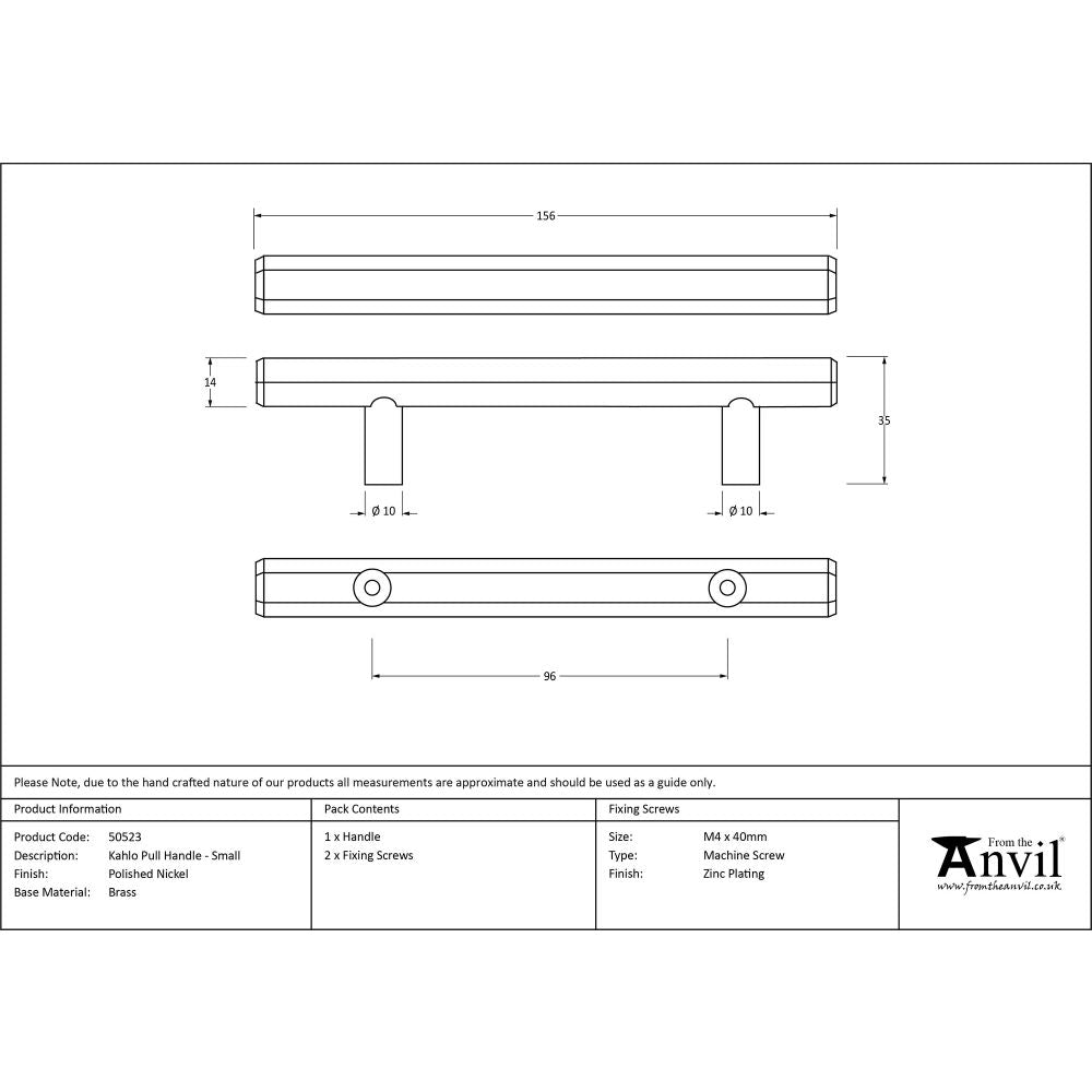 This is an image showing From The Anvil - Polished Nickel Kahlo Pull Handle - Small available from trade door handles, quick delivery and discounted prices