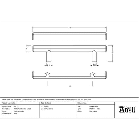 This is an image showing From The Anvil - Polished Nickel Kahlo Pull Handle - Small available from trade door handles, quick delivery and discounted prices