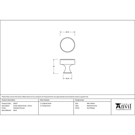 This is an image showing From The Anvil - Polished Chrome Scully Cabinet Knob - 32mm available from trade door handles, quick delivery and discounted prices