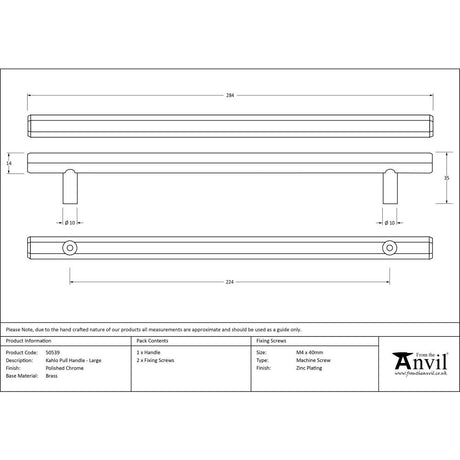 This is an image showing From The Anvil - Polished Chrome Kahlo Pull Handle - Large available from trade door handles, quick delivery and discounted prices