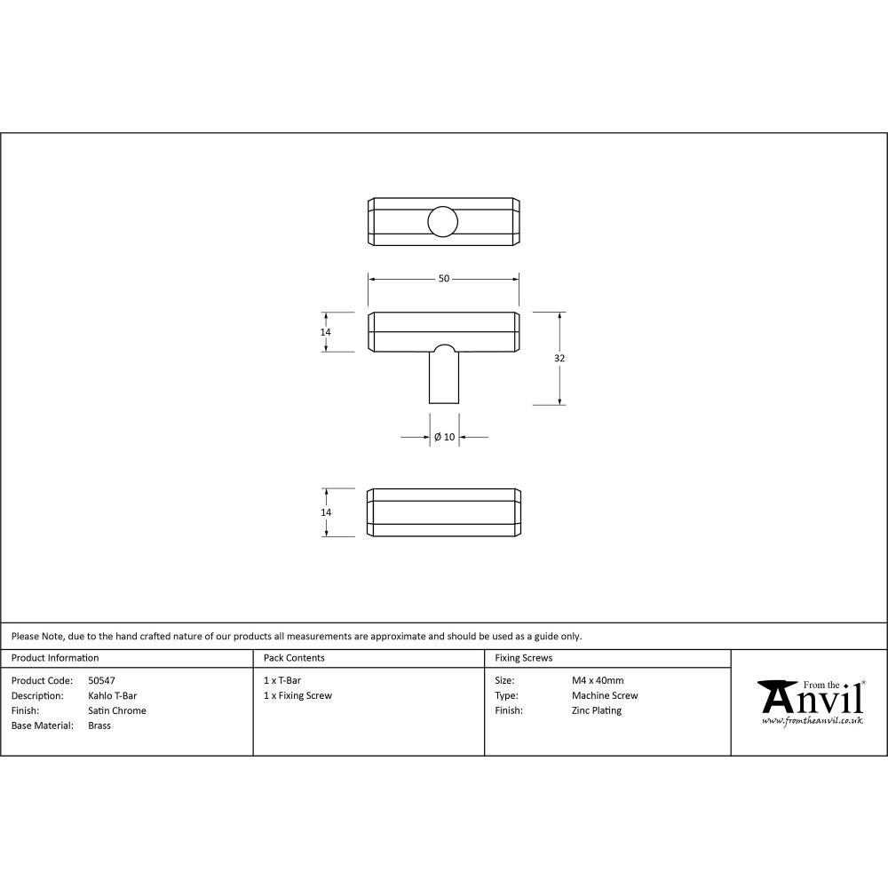 This is an image showing From The Anvil - Satin Chrome Kahlo T-Bar available from trade door handles, quick delivery and discounted prices