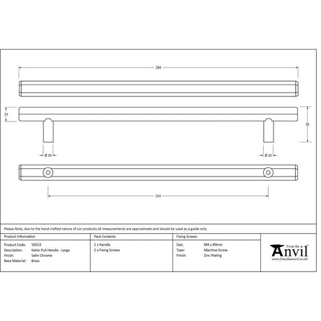 This is an image showing From The Anvil - Satin Chrome Kahlo Pull Handle - Large available from trade door handles, quick delivery and discounted prices