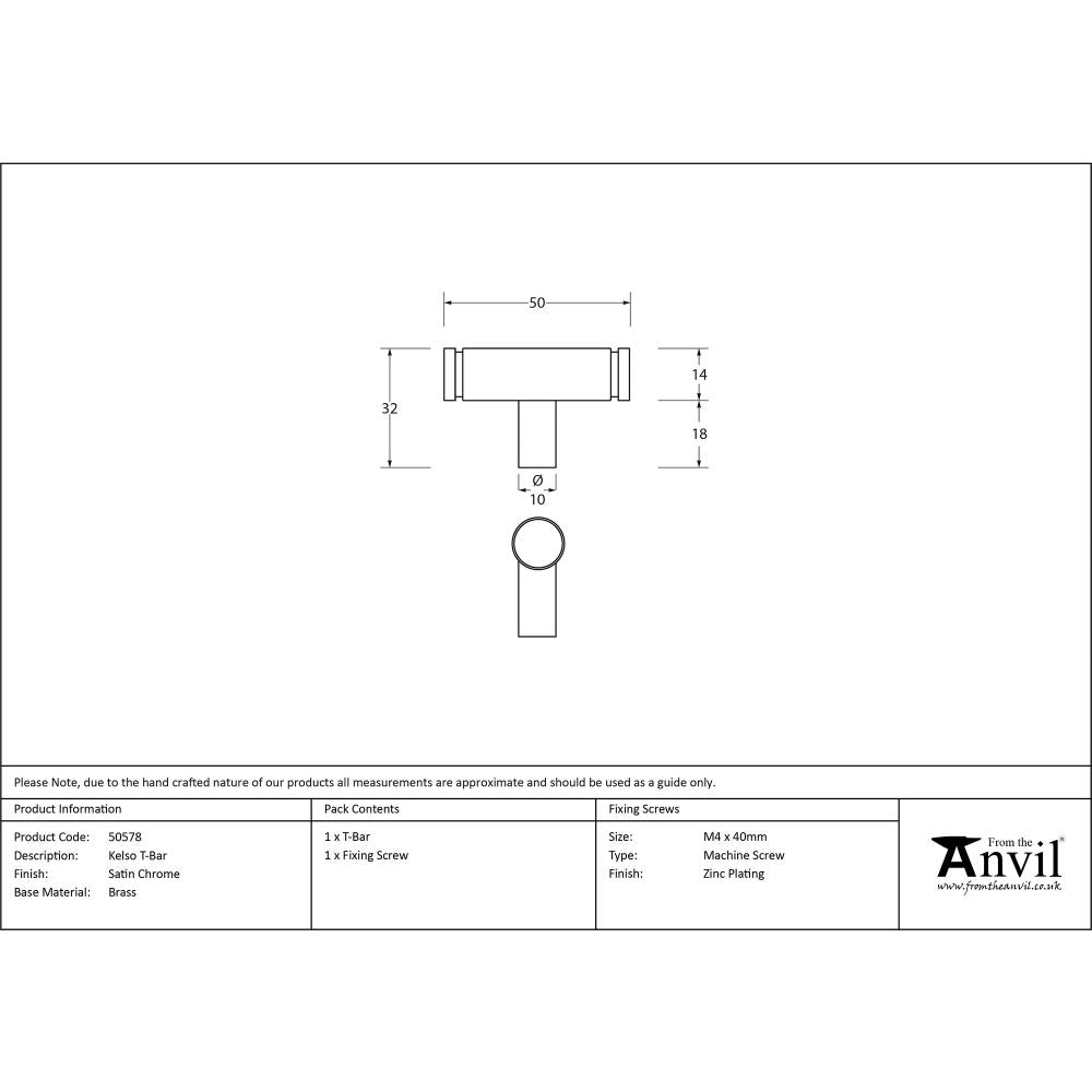 This is an image showing From The Anvil - Satin Chrome Kelso T-Bar available from trade door handles, quick delivery and discounted prices