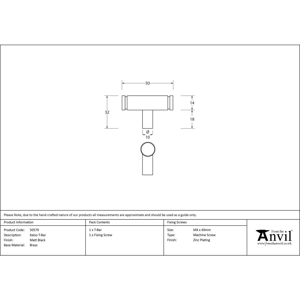 This is an image showing From The Anvil - Matt Black Kelso T-Bar available from trade door handles, quick delivery and discounted prices