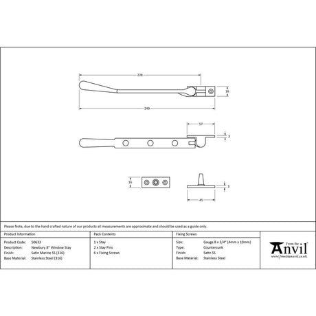 This is an image showing From The Anvil - Satin Marine SS (316) 8" Newbury Stay available from trade door handles, quick delivery and discounted prices