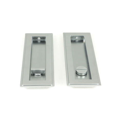 This is an image showing From The Anvil - Satin Chrome 175mm Art Deco Rectangular Pull - Privacy Set available from trade door handles, quick delivery and discounted prices