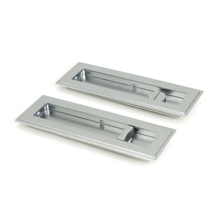 This is an image showing From The Anvil - Satin Chrome 175mm Art Deco Rectangular Pull - Privacy Set available from trade door handles, quick delivery and discounted prices