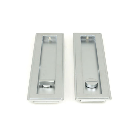 This is an image showing From The Anvil - Satin Chrome 250mm Art Deco Rectangular Pull - Privacy Set available from trade door handles, quick delivery and discounted prices