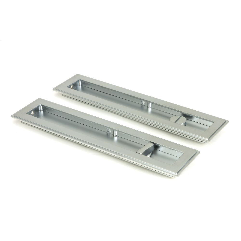 This is an image showing From The Anvil - Satin Chrome 250mm Art Deco Rectangular Pull - Privacy Set available from trade door handles, quick delivery and discounted prices