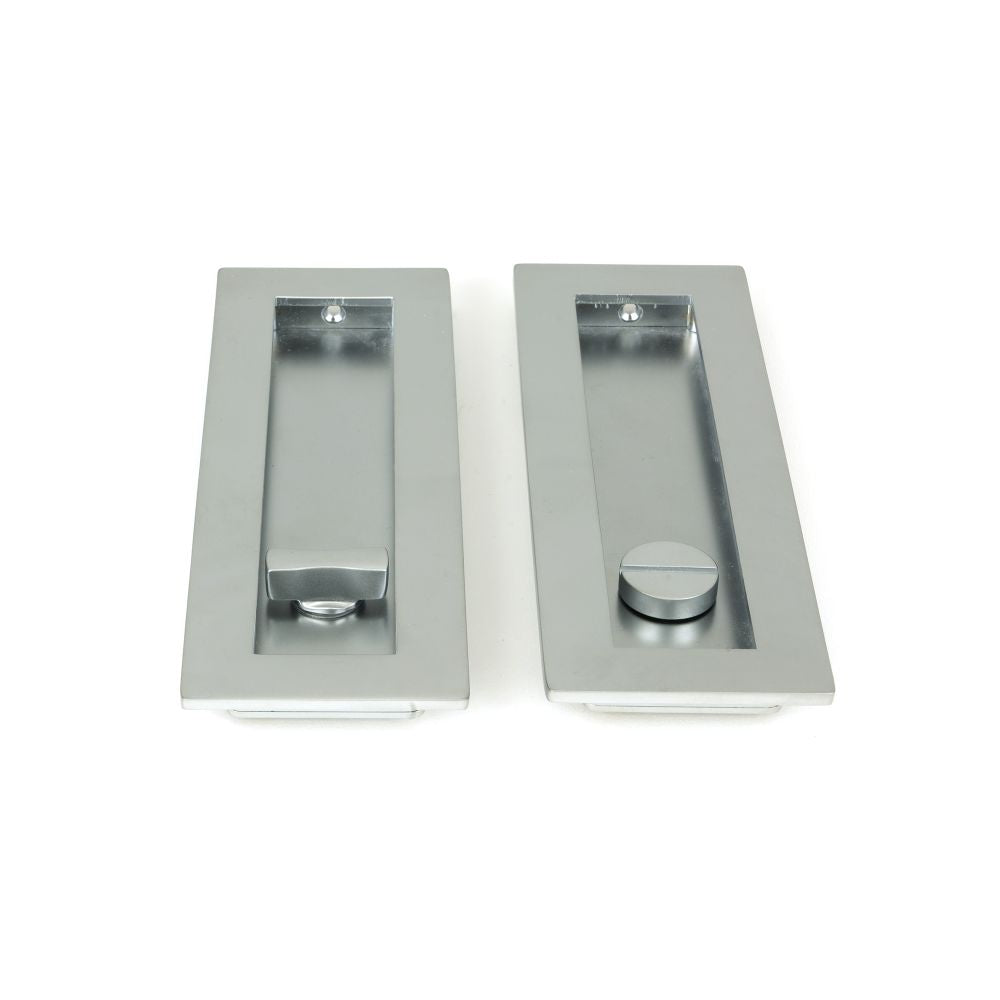 This is an image showing From The Anvil - Satin Chrome 175mm Plain Rectangular Pull - Privacy Set available from trade door handles, quick delivery and discounted prices