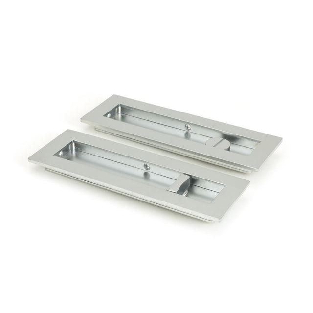 This is an image showing From The Anvil - Satin Chrome 175mm Plain Rectangular Pull - Privacy Set available from trade door handles, quick delivery and discounted prices