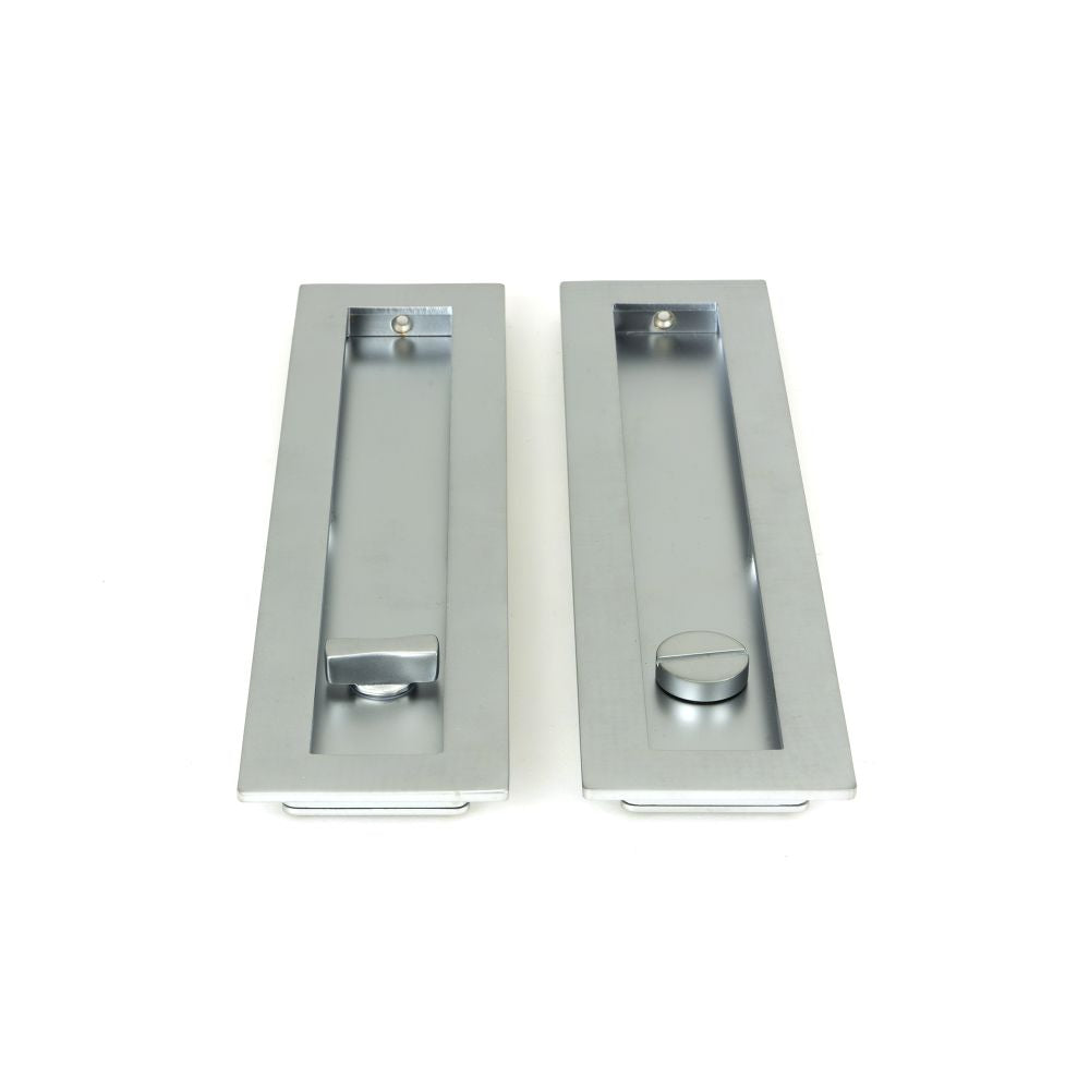 This is an image showing From The Anvil - Satin Chrome 250mm Plain Rectangular Pull - Privacy Set available from trade door handles, quick delivery and discounted prices