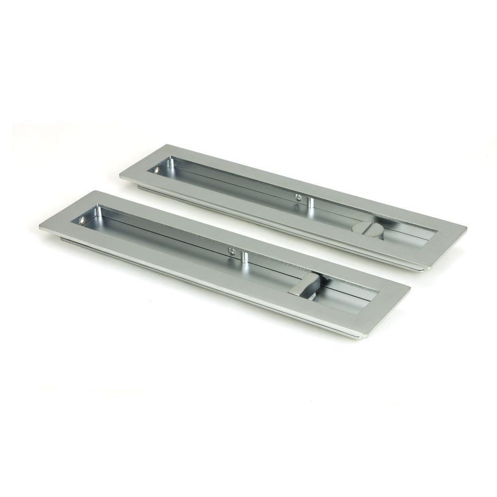 This is an image showing From The Anvil - Satin Chrome 250mm Plain Rectangular Pull - Privacy Set available from trade door handles, quick delivery and discounted prices