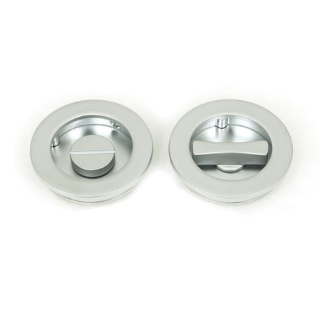 This is an image showing From The Anvil - Satin Chrome 60mm Plain Round Pull - Privacy Set available from trade door handles, quick delivery and discounted prices