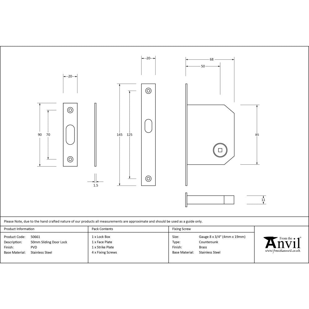 This is an image showing From The Anvil - PVD 50mm Sliding Door Lock available from trade door handles, quick delivery and discounted prices