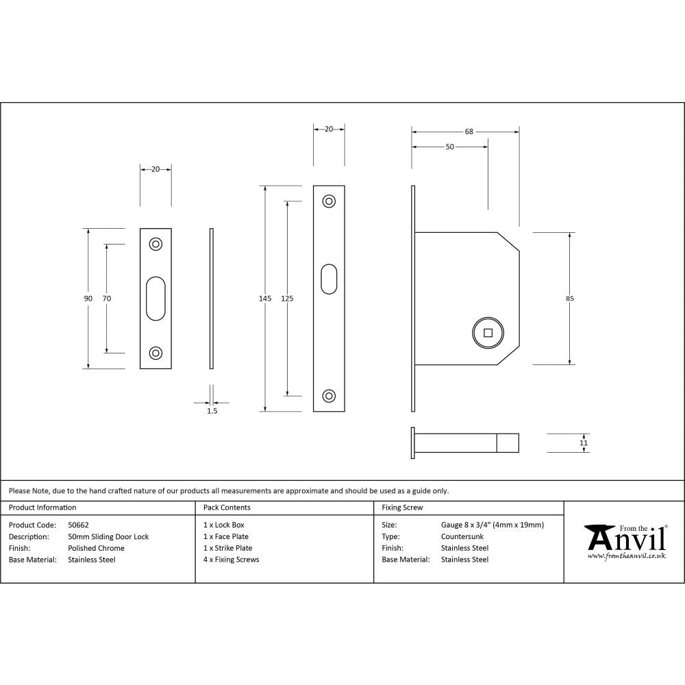 This is an image showing From The Anvil - Polished Chrome 50mm Sliding Door Lock available from trade door handles, quick delivery and discounted prices