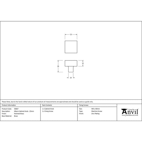 This is an image showing From The Anvil - Polished Brass Albers Cabinet Knob - 25mm available from trade door handles, quick delivery and discounted prices