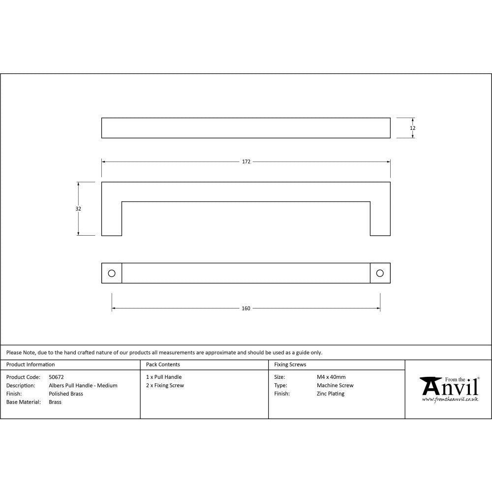 This is an image showing From The Anvil - Polished Brass Albers Pull Handle - Medium available from trade door handles, quick delivery and discounted prices