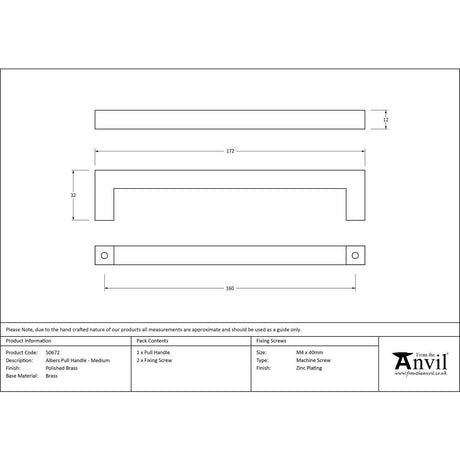 This is an image showing From The Anvil - Polished Brass Albers Pull Handle - Medium available from trade door handles, quick delivery and discounted prices